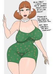 big_ass big_breasts breasts clothing green_clothing green_eyes huge_breasts jimmy_neutron_boy_genius jopuari judy_neutron milf nickelodeon orange_hair red_hair solo solo_female text thick_thighs thighs