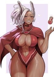 1girls boku_no_hero_academia breasts brown_skin cosplay dark-skinned_female dark_skin female gud0c hips huge_breasts large_breasts long_hair matryoshka_doll miruko momo_yaoyorozu_(cosplay) my_hero_academia rabbit_ears red_eyes rumi_usagiyama thick_thighs thighs white_hair wide_hips