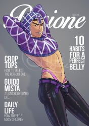 1boy guido_mista jojo's_bizarre_adventure male male_only pose posing saryaart sfw sfw_version_available solo solo_male text thong vento_aureo