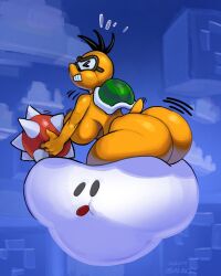 1girls 2024 air_creature anthro big_ass big_breasts clenched_teeth closed_eyes cloud cloud_creature female female_only koopa lakitu lifting mario_(series) nintendo outdoors rule_63 scalie shell snao super_mario_bros. tagme watermark yellow_scales