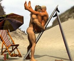 2boys 3d anal archived_source ass bara beach beach_chair beach_umbrella dgerzeeboy erection gay light_skin male male_only muscular original outdoors penis sandals soda_bottle straw tan_skin umbrella yaoi