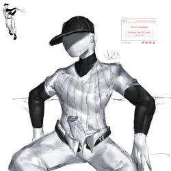 off_(game) the_batter male male_only 1boy clothed clothed_male solo solo_male penis penis_out white_body white_skin white_background request self_upload valko sitting shadow_over_eyes