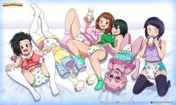 6girls abdl adult_baby ashido_mina asui_tsuyu baby_clothes creati diaper diaper_fetish earphone_jack female female_only froppy girls_only group infantilism invisible_girl_(mha) jirou_kyouka kuma-dasai kyoka_jiro mina_ashido momo_yaoyorozu my_hero_academia ochaco_uraraka ochako_uraraka pacifier pinky sippy_cup tsuyu_asui uravity yaoyorozu_momo