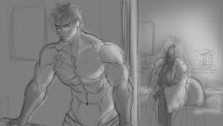 1boy 1girls abs after_sex big_ass big_breasts dark-skinned_female fat_ass female fuku_(humble_shark) hair humble_shark kunoichi male ninja oc open_robe original_character original_characters robe shuji_(humble_shark) tattoo_on_chest voluptuous voluptuous_female