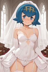 1female 1girls 1human ai ai_generated blue_eyes blue_hair blue_sclera breasts church church_background church_interior cute cute_face day daytime female_only frosting.ai game_freak hair_ornament holding_dress human human_only lana_(pokemon) looking_at_viewer nintendo non-nude pokemon pokemon_sm pokemon_trainer seats short_hair small_breasts small_nose smiling smiling_at_viewer standing sweet thick_thighs thighs tummy wedding wedding_dress wedding_lingerie wedding_tiara wedding_veil white_dress white_pupils white_wedding_dress