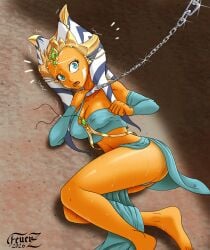 1girls ahsoka_tano alien_girl ass belly_dancer_outfit blue_eyes chain_leash chains clone_wars collar female female_only feuerz harem_outfit large_breasts leash metal_collar orange_skin self_upload slave slave_girl slave_outfit star_wars togruta