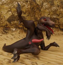 3d_(artwork) anus blender_(artwork) claws digital_media_(artwork) dinosaur dripping duel_monster feral genitals hi_res low_poly lying male male/male penis prehistoric_species presenting reptile scalie solo tongue tongue_out uraby waller_bish yu-gi-oh!