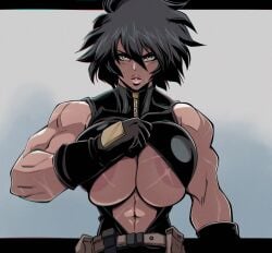 areola_slip areolae badass badass_woman balak big_breasts black_hair dark-skinned_female female female_only huge_breasts muscular muscular_female plump_breasts plump_lips scar scars scars_all_over scars_on_breast scars_on_breasts scars_on_chest yves_bigerel