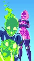 2d 2d_animation 2girls animated ari_(starxbuster) ass bones bouncing_breasts breasts dancing diana_(starxbuster) hips loop looping_animation medium_breasts monster_girl music original original_character original_characters see-through see-through_body simple_background sound starxbuster thick_thighs thighhighs thighs vertical_video video