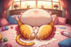 ai_generated bed bedroom creampie cub cum cum_in_pussy cum_inflated_belly cum_inflation cumflated_belly cumflation feline hyper_cum_inflation hyper_cumflation jaylus_ai_testing laying_on_back looking_at_viewer pacifier presenting presenting_cum presenting_pussy young