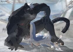 5_fingers abs anthro anthro_on_anthro anthro_only big_dom_small_sub black_fur blush breath bulge canid cloud clouds cloudy cyanusowo daddy_and_twink felid foot_on_face foot_on_head furry furry_only gay gay_male hearts humanoid humanoid_genitalia humanoid_penis larger_dom muscular penetration penis pinned pinned_down red_nipples shower size_difference size_play small_sub_big_dom sweaty tagme tile_floor tiles twink_and_daddy veiny veiny_penis yaoi