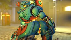 2018 3d absurd_res anus ass bckiwi big_butt blizzard_entertainment dynastinae_orisa female glowing glowing_anus glowing_pussy heart hi_res horn living_machine looking_at_viewer machine nude omnic orisa overwatch pussy robot solo source_filmmaker taur video_games