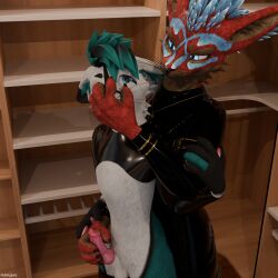3d_(artwork) absurd_res animal_genitalia animal_penis anthro armwear balls black_latex blue_body blue_eyes blue_fur brown_body brown_fur canine_genitalia canine_penis clothed clothing cuffs_(clothing) digital_media_(artwork) duo erection forced fur gag gagged genitals glistening glistening_body hair handjob hi_res isaacjexo jex latex latex_armwear latex_clothing latex_legwear latex_skinsuit legwear male male/male multicolored_body multicolored_fur multicolored_hair muscular muscular_male penile penis red_body red_fur reflection rexouium sex sheath skinsuit tail thatnamibianguy tight_clothing vapocute