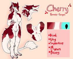 anus breasts claws digitigrade featureless_breasts female female_only genitals model_sheet nude open_mouth open_smile sergal smile solo tail tail_tuft tuft vulva