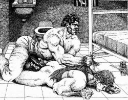 domino_(donald_merrick) monochrome traditional_media gay yaoi original muscular male male_only dated 1990