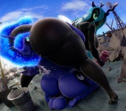 1futa 1girls 3d 3d_(artwork) absurd_res anthro anthrofied areolae ass ass_focus ass_worship back_view backboob bat_pony bent_over big_ass big_breasts big_penis black_body black_fur blue_eyes blue_fur bottom_heavy breasts breasts_bigger_than_head bubble_ass bubble_butt busty curvaceous curvy curvy_figure cutie_mark digital_media_(artwork) duo eyebrows eyelashes fat_ass female friendship_is_magic fur furry futa_on_female glistening glistening_body green_hair hasbro hi_res hourglass_figure looking_back motion_lines my_little_pony nipples penis princess_luna_(mlp) purple_eyes queen_chrysalis_(mlp) rimming snuddy thick_thighs two-tone_hair voluptuous voluptuous_female wide_hips