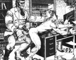 domino_(donald_merrick) monochrome traditional_media gay yaoi original archived_source muscular male male_only