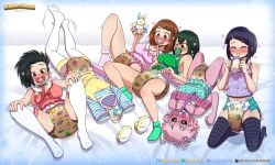 6girls abdl adult_baby ashido_mina asui_tsuyu baby_clothes creati diaper diaper_fetish earphone_jack female female_only froppy girls_only group infantilism invisible_girl_(mha) jirou_kyouka kuma-dasai kyoka_jiro messy_diaper mina_ashido momo_yaoyorozu my_hero_academia ochaco_uraraka ochako_uraraka pacifier pinky scat sippy_cup soiling soiling_diaper tsuyu_asui uravity yaoyorozu_momo