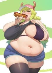 bbw better_with_salt bikini_top fat fat_female female female_only flashing_breasts hot_dog huge_belly kobayashi-san_chi_no_maidragon lucoa lucoa_(maidragon) miss_kobayashi's_dragon_maid obese obese_female skimpy_bikini ssbbw weight_gain