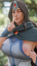 1girl 3d 3d_(artwork) blender breasts desess3intes dota dota_2 female female_only flashing_breasts looking_at_viewer mirana mirana_(dota) pov render solo tagme