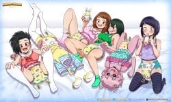6girls abdl adult_baby ashido_mina asui_tsuyu baby_clothes creati diaper diaper_fetish earphone_jack female female_only froppy girls_only group infantilism invisible_girl_(mha) jirou_kyouka kuma-dasai kyoka_jiro mina_ashido momo_yaoyorozu my_hero_academia ochaco_uraraka ochako_uraraka pacifier peeing peeing_self pinky sippy_cup soiling_diaper tsuyu_asui uravity urination yaoyorozu_momo