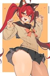 1girls 2d 2d_(artwork) 2d_artwork artist_name breasts cat_ears digital_drawing_(artwork) digital_media digital_media_(artwork) drawing drawn fanart female female_focus female_only kuromaruart light-skinned_female light_skin looking_at_viewer nanally_(neverness_to_everness) neverness_to_everness simple_background skirt small_breasts solo thick_thighs thighs wide_hips