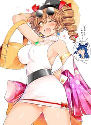 big_breasts blonde_hair breasts drill_hair hat jewelry jo'on_yorigami nipples one_eye_closed open_back open_mouth open_smile panties pantyshot roki_(hirokix) smile sweat top_hat touhou twintails yellow_eyes