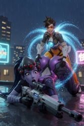 2026 2girls 3d ai_generated aistuffo alive_(overwatch_animated_short) ass big_ass blue_hair blue_skin blush brown_eyes brown_hair clothed_female clothed_sex clothing doggy_style effects female futanari gloves grabbing grabbing_from_behind headwear lesbian on_all_fours outside overwatch overwatch_2 overwatch_archives rifle sex sex_from_behind short_hair suprised teleportation tight_clothing tongue tracer waist waist_grab widowmaker yellow_eyes