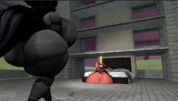 1boy 1girls bed davecheeswzr female floor fur furry gm_construct gm_construct_(garry's_mod_map) hyper_ass hyper_breasts sfm swordsmachine_(ultrakill) wall_(structure)