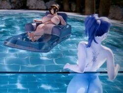 2girls 3d 3d_animation animated areolae ass ass_on_glass barefoot bouncing_breasts breasts breasts_size_difference brown_hair child_bearing_hips curvaceous curvy curvy_figure feet female glasses hips huge_breasts large_areolae large_breasts large_nipples loop looping_animation medium_breasts mei_(overwatch) music navel nipples nude nyl_widowmaker outdoors overwatch purple_hair purple_skin shaved_crotch shaved_pussy shorter_than_10_seconds sound tattoo thefastestgman thick_thighs thighs tummy underwater underwater_view video wide_hips widowmaker