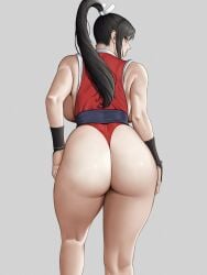 2d asian asian_female ass_cheeks ass_focus back_view brown_hair costume enkozaru fatal_fury female female_only hourglass_figure hourglass_figured_female large_ass long_hair looking_at_viewer looking_back mai_shiranui ponytail sideboob simple_background slim_waist tagme thick_ass thick_thighs video_game_character video_games wide_hips