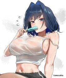 1girls 2d 2d_(artwork) 2d_artwork adult adult_female belly belly_button big_boobs big_breasts black_shorts blue-eyed_female blue-haired_female blue_eyes blue_hair blush_face blush_lines blushing blushing_at_viewer blushing_female blushing_lines breasts busty busty_female busty_girl collarbone digital digital_art digital_drawing digital_drawing_(artwork) digital_media digital_media_(artwork) drawing elbows eyebrows_visible_through_hair female female_focus female_only fingers flushed flushed_face from_below from_below_view front_view hair_intakes hololive hololive_english huge_boobs huge_breasts inframammary_fold large_boobs large_breasts lean_figure looking_at_viewer low_angle_view mature mature_female midriff narrow_waist navel ouro_kronii plump_breasts popsicle short_hair shorts shoulders simple_background sitting slender_body slender_waist slim_female slim_waist solo sweat sweat_on_body sweat_on_breasts sweat_on_face sweat_on_stomach sweatdrop sweating sweaty sweaty_belly sweaty_body sweaty_breasts sweaty_chest sweaty_face sweaty_female tank_top tomosaka top_view topwear upper_body virtual_youtuber vtuber vtuberfanart white_background white_tank_top white_topwear
