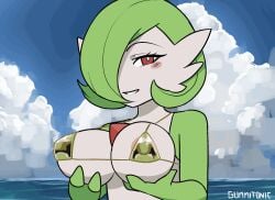 1girls 2d 2d_animation alternate_version_at_paywall animated areolae artist_name beach big_breasts bikini_top breasts gardevoir gif golden_bikini golden_week golden_week_bikini gummitonic hands_on_own_breasts holding_breast looking_at_viewer loop looping_animation nipple_bulge outdoors outside playing_with_own_breasts pokemon pokemon_(species) smiling smiling_at_viewer sticking_out_tongue