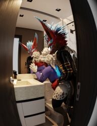 3d_(artwork) absurd_res animal_genitalia animal_penis anthro armwear balls black_latex blue_body blue_eyes blue_fur blue_penis brown_body brown_fur brown_sheath canid canine canine_genitalia canine_penis clothed clothing cuffs_(clothing) digital_media_(artwork) duo erection forced fox fur genitals glistening glistening_body hair hi_res huge_filesize isaacjexo jex latex latex_armwear latex_clothing latex_legwear latex_skinsuit legwear male male/male male_penetrated male_penetrating male_penetrating_male mammal multicolored_body multicolored_fur multicolored_hair muscular muscular_male penetration penile penis red_body red_fur reflection rexouium sex sheath skinsuit sneoxsnow sneoxsnow_(character) tail tight_clothing