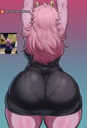 1girls ai_generated ashido_mina_time-skip ass ass_of_the_gods boku_no_hero_academia bubble_butt dress dumptruck_ass female female_focus female_only large_ass long_hair mina_ashido mina_ashido_curvy_(meme) mina_ashido_time-skip my_hero_academia my_hero_academia_(finale) pantylines pink_body pink_hair post-timeskip rayasox solo spankable_ass thick_thighs thighs wide_hips