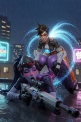 2026 2girls 3d ai_generated aistuffo alive_(overwatch_animated_short) ass big_ass blue_hair blue_skin blush brown_eyes brown_hair climax clothed_female clothed_sex clothing doggy_style effects female futanari gloves grabbing grabbing_from_behind headwear lesbian moaning on_all_fours outside overwatch overwatch_2 overwatch_archives rifle sex sex_from_behind short_hair teleportation tight_clothing tracer widowmaker