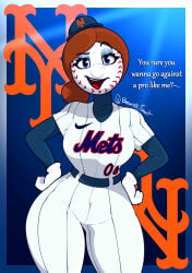 2026 2d 2d_(artwork) 2d_artwork artist_logo artist_name beanontoast big_breasts brown_hair female female_only mascot mrs._met new_york_mets thick_thighs we_goon_to_ts_gng white_body