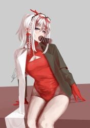 1girls arknights bar_censor blowjob censor_bar censored censored_penis cock dick eyebrows_visible_through_hair fellatio female genitals glasses hair_between_eyes hourglass_figure killme_(artist) nian_(arknights) penis pointy_ears red_gloves thick_thighs thighs woman