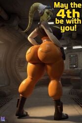 1girl 1girls 3d 3d_model 3d_render ai_generated alien alien_girl ass_cleavage ass_crack ass_focus back_view baggy_pants belt big_ass boots butt_crack cleavage_overflow curvy female female_only gloves green_skin headwear hera_syndulla high_quality highres huge_ass large_breasts lekku lewdstein long_sleeves looking_back may_the_4th_be_with_you orange_clothing slim_waist star_wars star_wars_rebels thicc thick_thighs tight_clothing tight_pants twi'lek voluptuous wedgie wide_hips