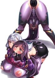 2girls ass bent_over black_dildo bodysuit breasts clitoris cosplay crying cutout dark_hair dildo doggy_style drool fate/grand_order fate_(series) female female_admiral_(kantai_collection) femdom femsub from_behind fujimaru_ritsuka_(female) gag groping_breasts groping_from_behind hiememiko highres huge_breasts humping kantai_collection large_insertion latex lezdom lezsub long_hair minamoto_no_raikou_(fate/grand_order) miniskirt multiple_girls murakumo_(kantai_collection) nipple_cutout nipples open_mouth open_mouth_gag pussy pussy_juice ring_gag sex_toy skin_tight squeezing strapon sweat tongue vagina vaginal_penetration wink yuri