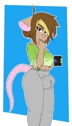 1futa 2018 anthro balls biting_lip breasts bulge clothed clothing dickgirl digital_media_(artwork) erection erection_under_clothes foxx.dott fur futanari hair intersex looking_at_viewer mammal multicolored_hair original_character penis rat rodent simple_background solo