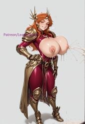 1girl 1girls ai_generated alternate_body_type alternate_breast_size areola areolae armor armored_boots ass belt big_areola big_areolae big_nipples big_thighs blush bodysuit boots breast_cutout breast_milk breastless_clothes breasts breasts_out child_bearing_hips circlet closed_eyes curvaceous curvaceous_ass curvaceous_body curvaceous_female curvaceous_figure curvaceous_hips curvaceous_thighs curves curvy curvy_body curvy_female curvy_figure curvy_hips curvy_thighs earrings female female_focus female_only full_body gauntlets glossy glossy_body greaves grey_background grin hand_on_own_hip hi_res high_heels high_resolution highres huge_breasts jewelry lactation large_areolae large_thighs league_of_legends league_of_legends:_wild_rift leaguewaifus leg_armor leona_(league_of_legends) long_hair looking_at_viewer nipples orange_eyes orange_hair pauldrons pelvic_curtain projectile_lactation red_bodysuit riot_games shiny_skin shoulder_armor simple_background skin_gloss skin_tight skull_crushing_thighs smile solo solo_female solo_focus stable_diffusion standing teeth thick thick_hips thick_legs thick_thighs thighs thunder_thighs voluptuous waifu waist_cape wide_hips