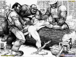 archived_source domino_(donald_merrick) gay lowres male male_only monochrome muscular original traditional_media yaoi