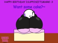 1boy ass big_ass big_ass_(male) birthday birthday_cake cake caked_up gay gay_male huge_ass huge_ass_(male) looking_at_viewer looking_back looking_back_at_viewer male male_only marklimarko mk_ball_(marklimarko) object_shows pink_ball_(artist) sitting_on_cake talking talking_to_viewer