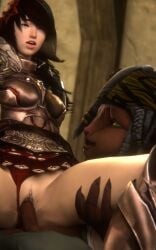 1boy 1girls 3d armor armored_female asian asian_female asura balls blender breath_cloud clothed clothed_female clothing curtain dark-skinned_male dark_skin dreadlocks female guild_wars guild_wars_2 headband heavy_breathing human human_female human_penetrated indoors ingame_model interspecies interspecies_sex legs_spread light-skinned_female light_skin notablyfishy panties_aside penis player_character pussy red_hair reverse_upright_straddle sex skirt_lift straight thighs vaginal vaginal_penetration vaginal_sex