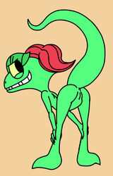 anthro anus chameleon dreamworks female hair lizard lizzie lizzie_green looking_back nude presenting pussy red_hair reptile scalie smile solo standing unknown_artist young