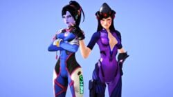 2girls 3d blizzard_entertainment cosplay costume_switch d.va d.va_(cosplay) demolljok duo female female_only honey_select human overwatch studio_neo widowmaker widowmaker_(cosplay)