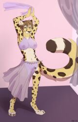 2018 4_toes 5_fingers anthro areola areolae barefoot big_areola big_nipples black_nose bra breasts brown_hair cheetah claws dancing eyebrows facial_markings feline female female_only fight_(artist) fur furry highres huge_breasts hybrid jewelry kora_brandis lace large_breasts leopard lingerie loincloth looking_at_viewer mammal markings multicolored_fur navel nipples nude paws portrait pussy raised_tail scarf see-through skirt smile snow_leopard solo spots spotted_fur standing toes translucent underwear white_fur