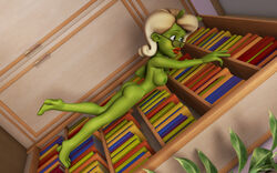 1girls 3d alien alien_girl artist_name back_view bare_shoulders barefoot beauty_mark bed big_breasts book busty butt_crack curvy day detailed_background erect_nipple erect_nipples eyelashes female female_only glasses green_eyes green_skin hourglass_figure humanoid indoors inside kondaspeter lipstick looking_up makeup marilyn_(planet_51) mole naked nude pillow planet_51 pose posing red_lipstick room shadow shiny shiny_skin sideboob solo standing thick_lips voluptuous white_hair wide_hips