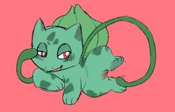 1girls blush bulbasaur dinosaur feet female female_only half-closed_eyes nintendo on_side pink_background plant pokémon_(species) pokemon pokemon_rgby pussy red_eyes sapphicespeons scalie sketch solo vines